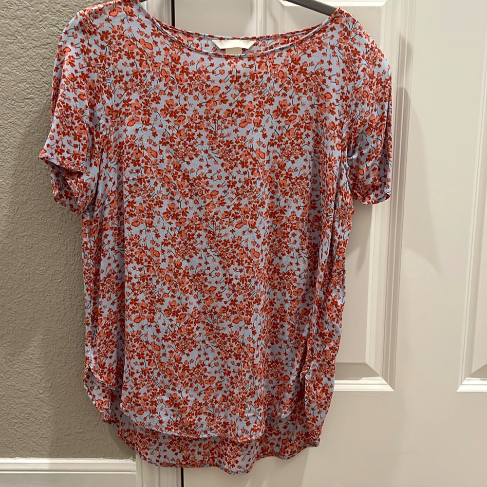 H&M Periwinkle Blue & Coral Floral Print Sleeveless Top | SZ 8